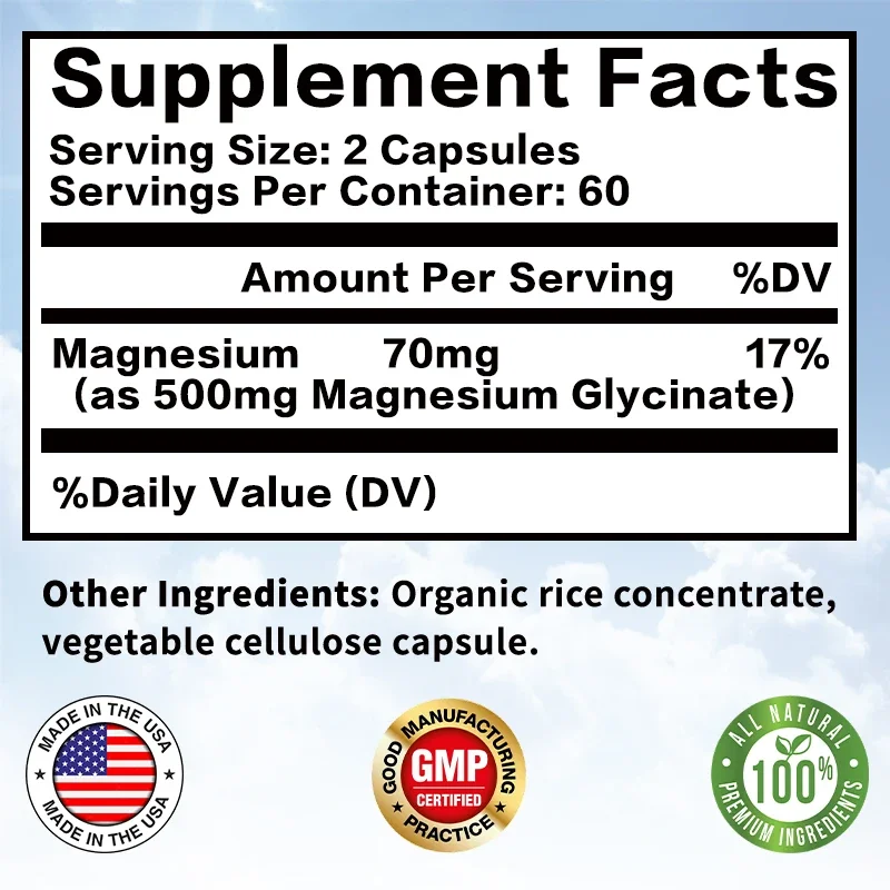 마그네슘 글리시네이트 500mg - 근육 이완, 에너지 - Magnesium Glycinate Capsule 리뷰 및 가격